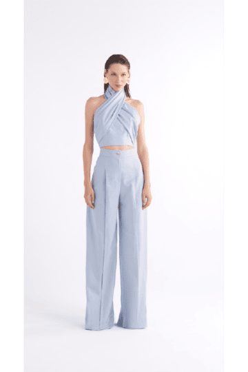ROMOLA BLUE HIGH-WAISTED WIDE-LEG PANTOLON